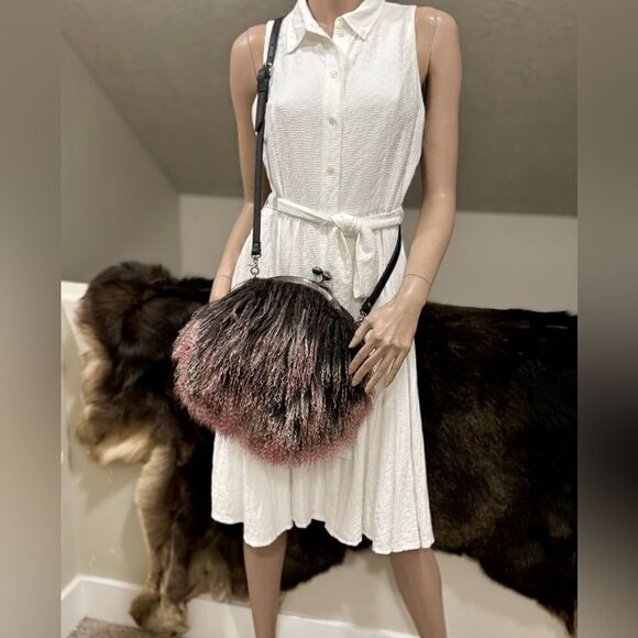 Handmade Gradient Color Real Mongolian Lamb Fur Kisslock Shoulder Bag/Crossbody - Picture 10 of 14